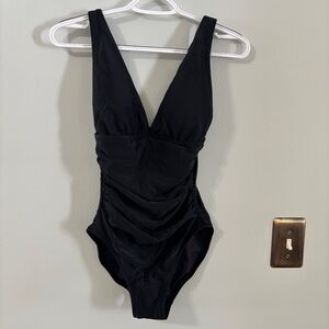 J. Crew V-neck ruched one-piece swimsuit Black XS